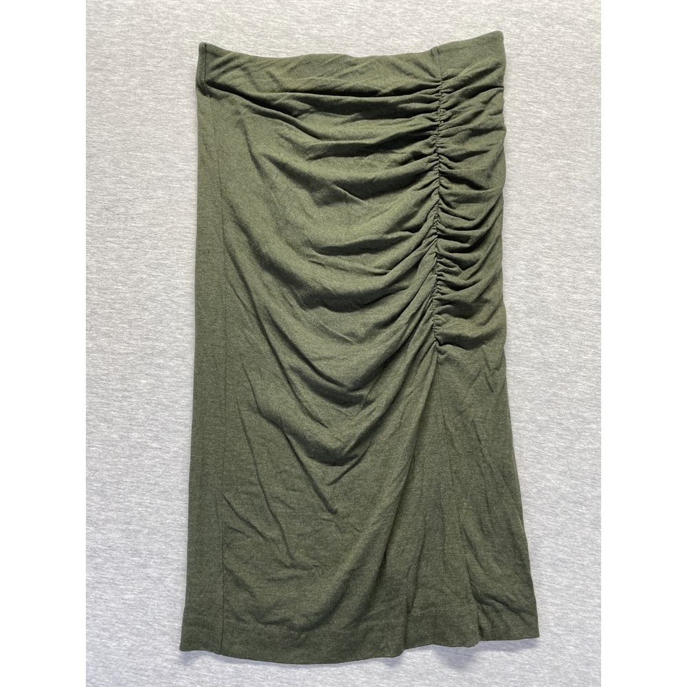 Ann Taylor Midi Skirt Women's 6 Olive Green Prominent Side Ruched Detail Pull On